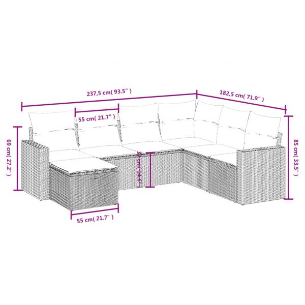 7-tlg. Garten-Sofagarnitur mit Kissen Grau Poly Rattan