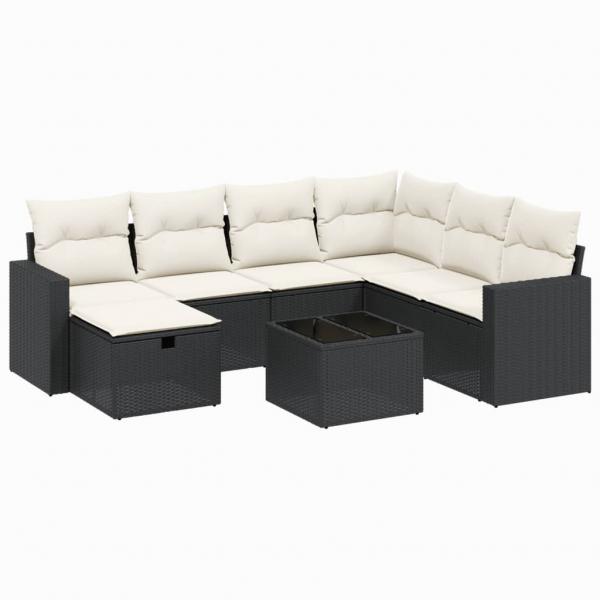 8-tlg. Garten-Sofagarnitur mit Kissen Schwarz Poly Rattan