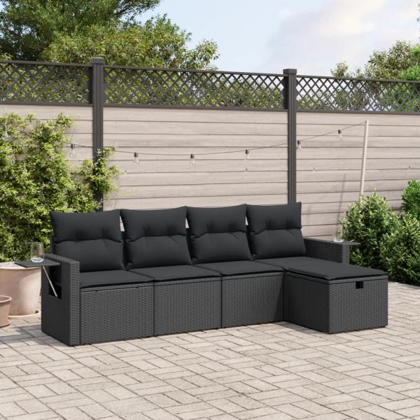 ARDEBO.de - 5-tlg. Garten-Sofagarnitur mit Kissen Schwarz Poly Rattan