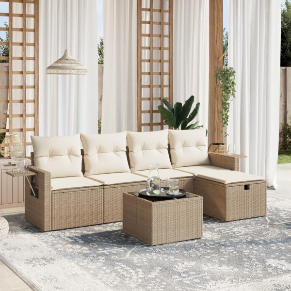 ARDEBO.de - 6-tlg. Garten-Sofagarnitur mit Kissen Beige Poly Rattan