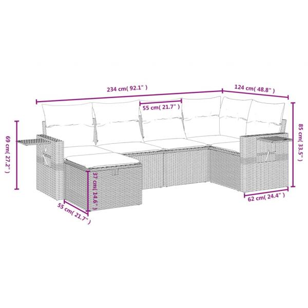 6-tlg. Garten-Sofagarnitur mit Kissen Schwarz Poly Rattan