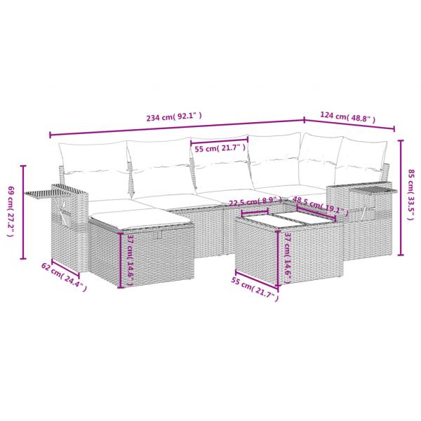 7-tlg. Garten-Sofagarnitur mit Kissen Schwarz Poly Rattan