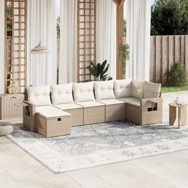 ARDEBO.de - 7-tlg. Garten-Sofagarnitur mit Kissen Beige Poly Rattan