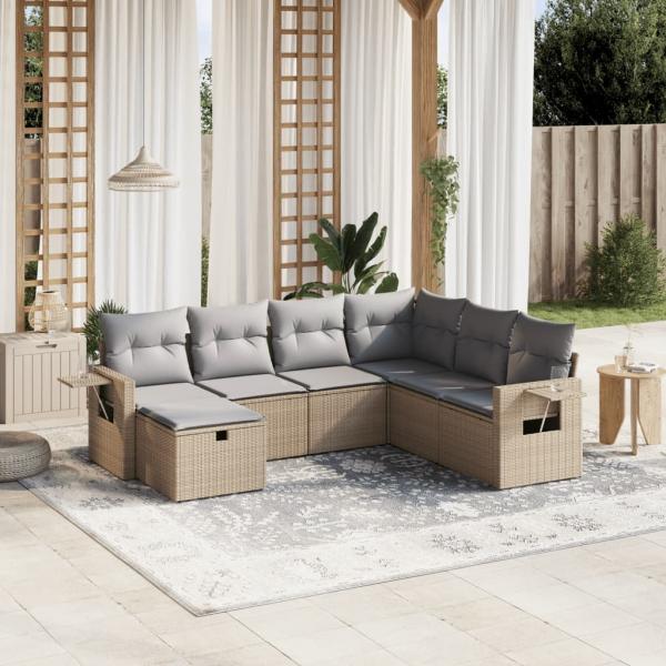 ARDEBO.de - 7-tlg. Garten-Sofagarnitur mit Kissen Beige Poly Rattan