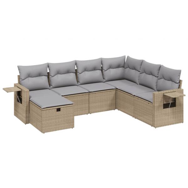 7-tlg. Garten-Sofagarnitur mit Kissen Beige Poly Rattan