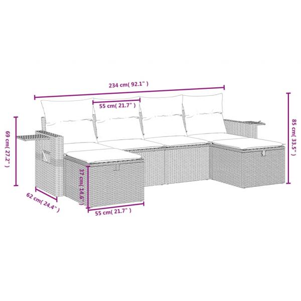 6-tlg. Garten-Sofagarnitur mit Kissen Grau Poly Rattan