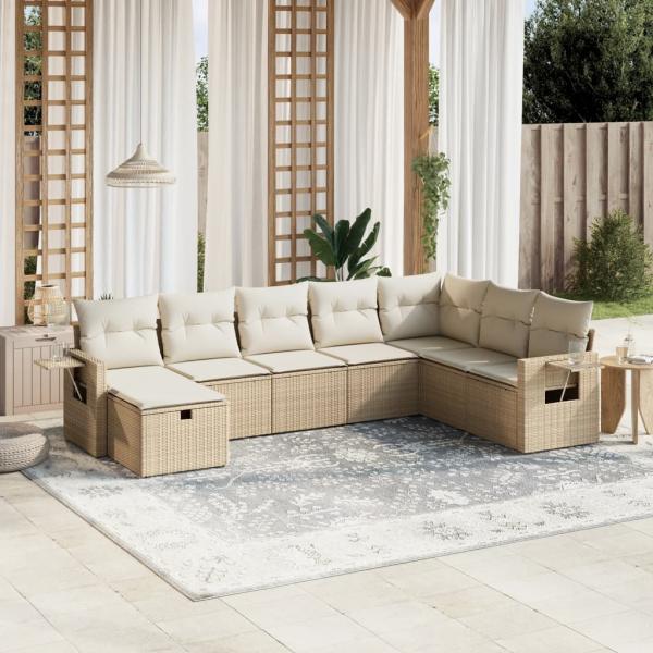 ARDEBO.de - 8-tlg. Garten-Sofagarnitur mit Kissen Beige Poly Rattan