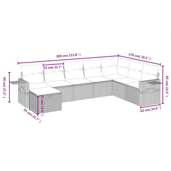 8-tlg. Garten-Sofagarnitur mit Kissen Grau Poly Rattan