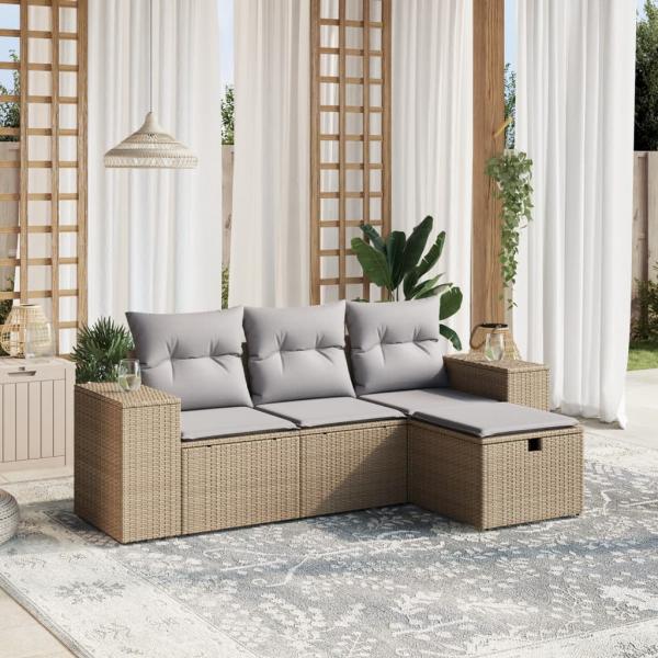 ARDEBO.de - 4-tlg. Garten-Sofagarnitur mit Kissen Beigemischung Poly Rattan