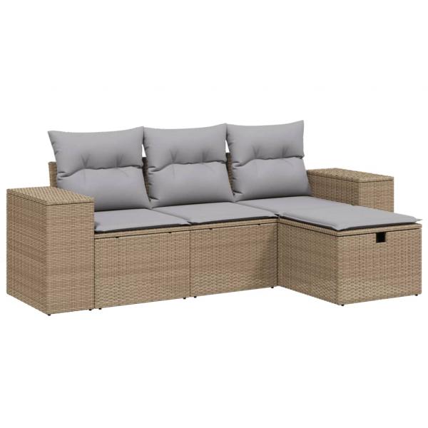 4-tlg. Garten-Sofagarnitur mit Kissen Beigemischung Poly Rattan