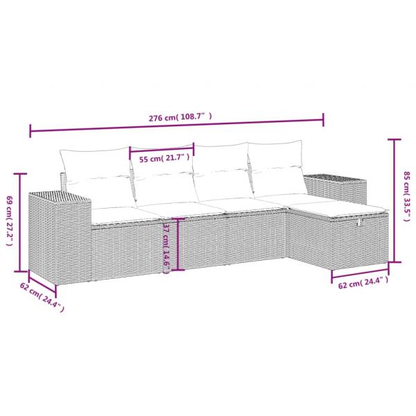 5-tlg. Garten-Sofagarnitur mit Kissen Grau Poly Rattan