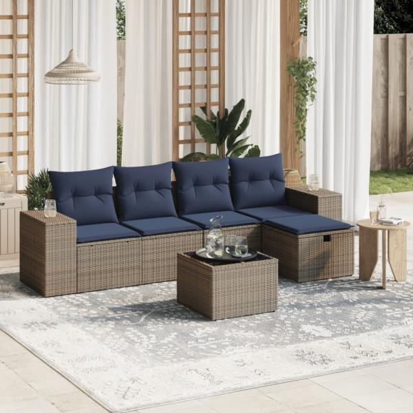 ARDEBO.de - 6-tlg. Garten-Sofagarnitur mit Kissen Grau Poly Rattan