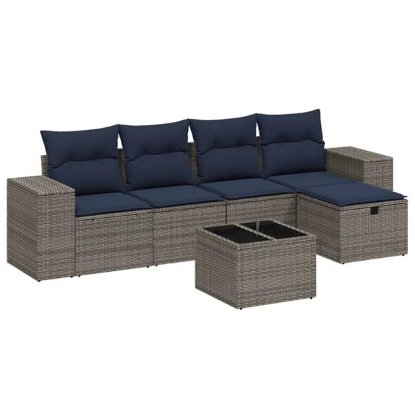 6-tlg. Garten-Sofagarnitur mit Kissen Grau Poly Rattan