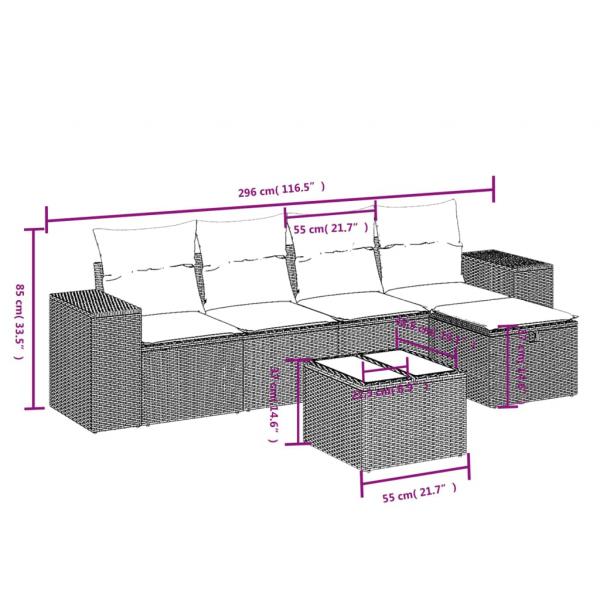 6-tlg. Garten-Sofagarnitur mit Kissen Grau Poly Rattan