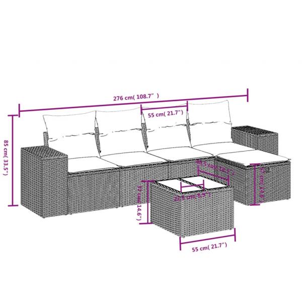 6-tlg. Garten-Sofagarnitur mit Kissen Grau Poly Rattan