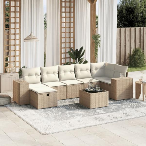 ARDEBO.de - 8-tlg. Garten-Sofagarnitur mit Kissen Beige Poly Rattan