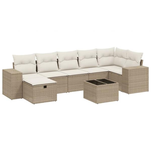 8-tlg. Garten-Sofagarnitur mit Kissen Beige Poly Rattan