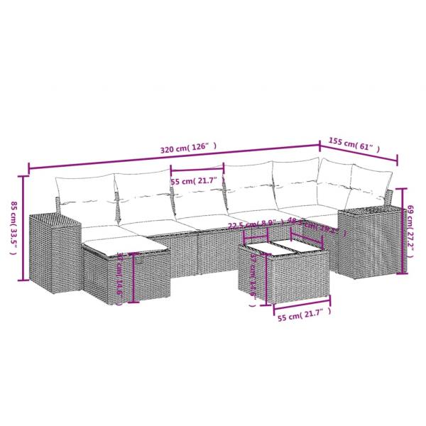 8-tlg. Garten-Sofagarnitur mit Kissen Beige Poly Rattan