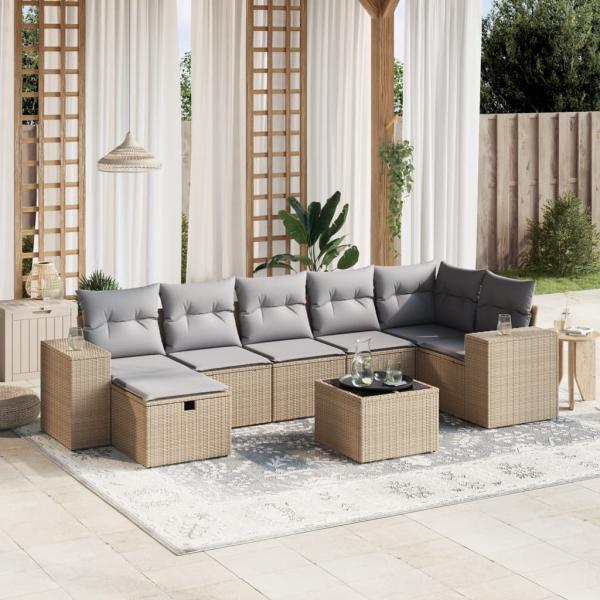 ARDEBO.de - 8-tlg. Garten-Sofagarnitur mit Kissen Beige Poly Rattan