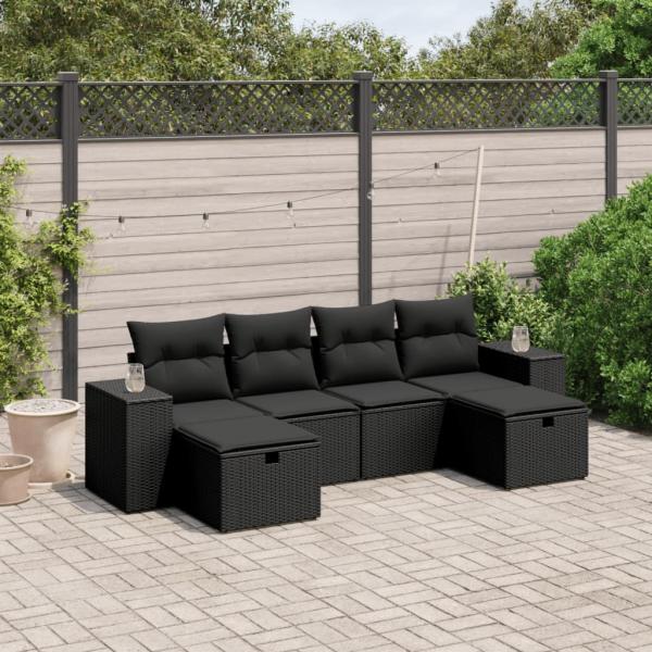 ARDEBO.de - 6-tlg. Garten-Sofagarnitur mit Kissen Schwarz Poly Rattan