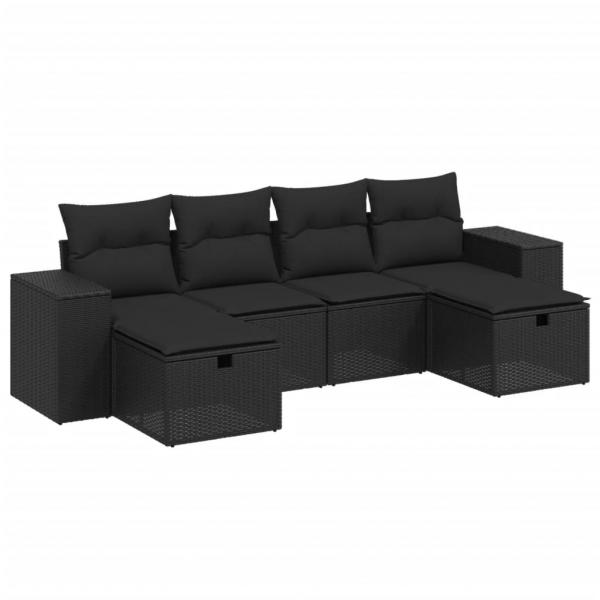 6-tlg. Garten-Sofagarnitur mit Kissen Schwarz Poly Rattan