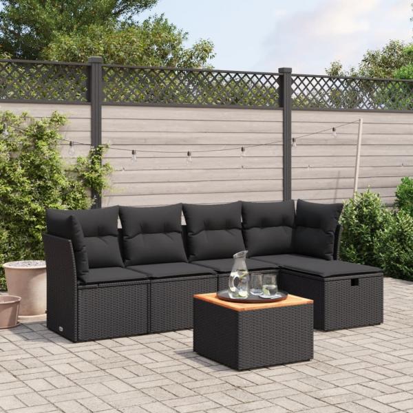 ARDEBO.de - 6-tlg. Garten-Sofagarnitur mit Kissen Schwarz Poly Rattan