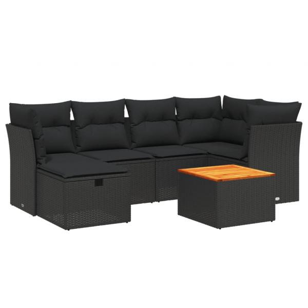 7-tlg. Garten-Sofagarnitur mit Kissen Schwarz Poly Rattan