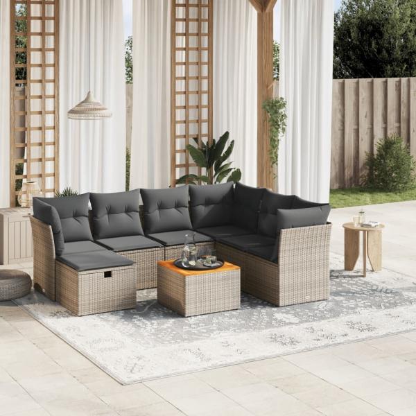 ARDEBO.de - 8-tlg. Garten-Sofagarnitur mit Kissen Grau Poly Rattan