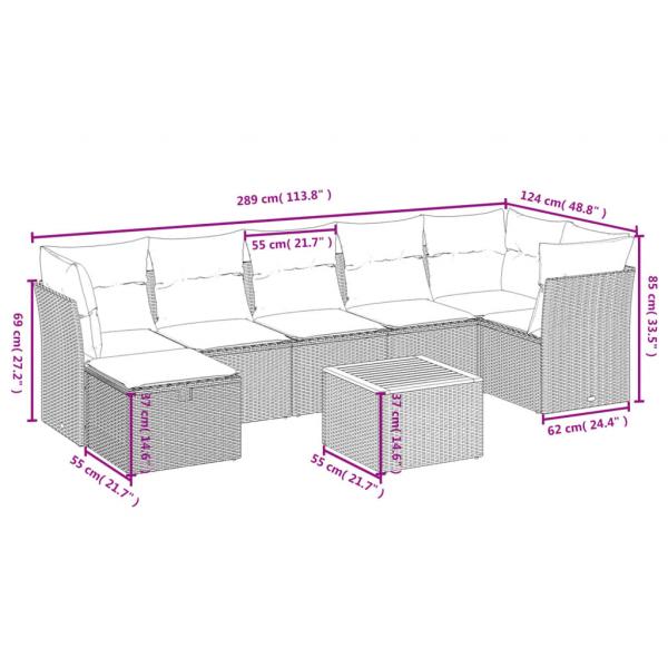 9-tlg. Garten-Sofagarnitur mit Kissen Grau Poly Rattan