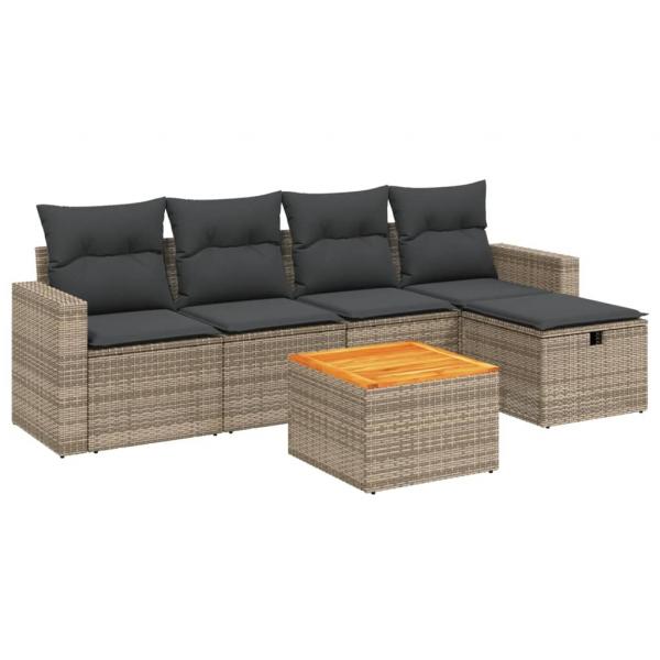 6-tlg. Garten-Sofagarnitur mit Kissen Grau Poly Rattan