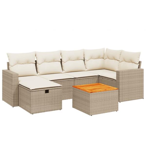 7-tlg. Garten-Sofagarnitur mit Kissen Beige Poly Rattan