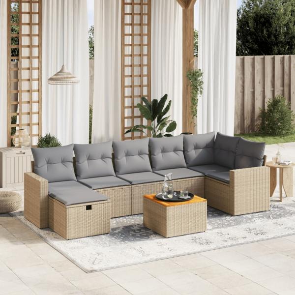 ARDEBO.de - 8-tlg. Garten-Sofagarnitur mit Kissen Beige Poly Rattan