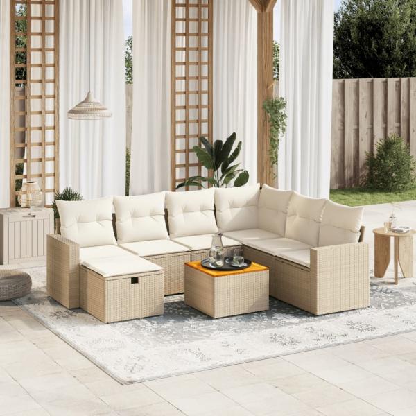 ARDEBO.de - 8-tlg. Garten-Sofagarnitur mit Kissen Beige Poly Rattan