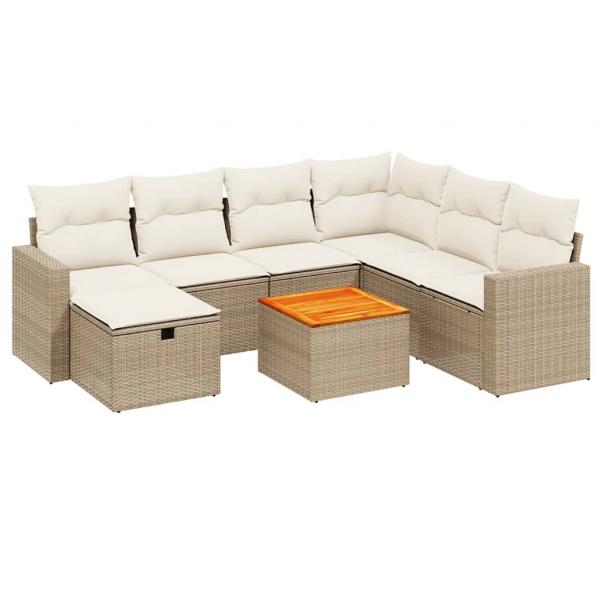 8-tlg. Garten-Sofagarnitur mit Kissen Beige Poly Rattan