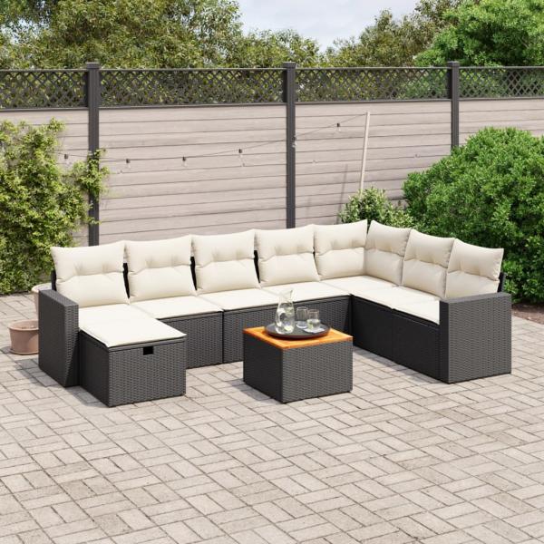 ARDEBO.de - 9-tlg. Garten-Sofagarnitur mit Kissen Schwarz Poly Rattan