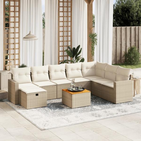 ARDEBO.de - 9-tlg. Garten-Sofagarnitur mit Kissen Beige Poly Rattan