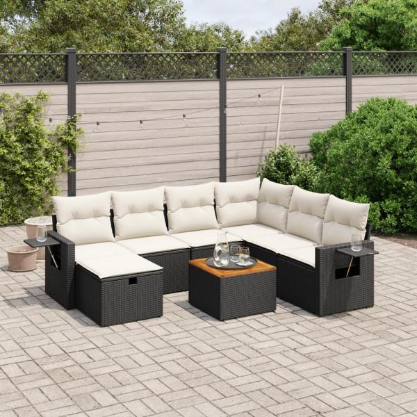 ARDEBO.de - 8-tlg. Garten-Sofagarnitur mit Kissen Schwarz Poly Rattan