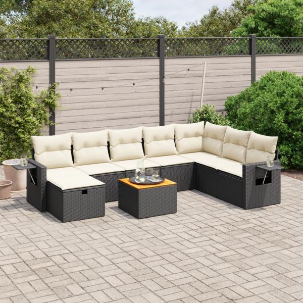 ARDEBO.de - 9-tlg. Garten-Sofagarnitur mit Kissen Schwarz Poly Rattan