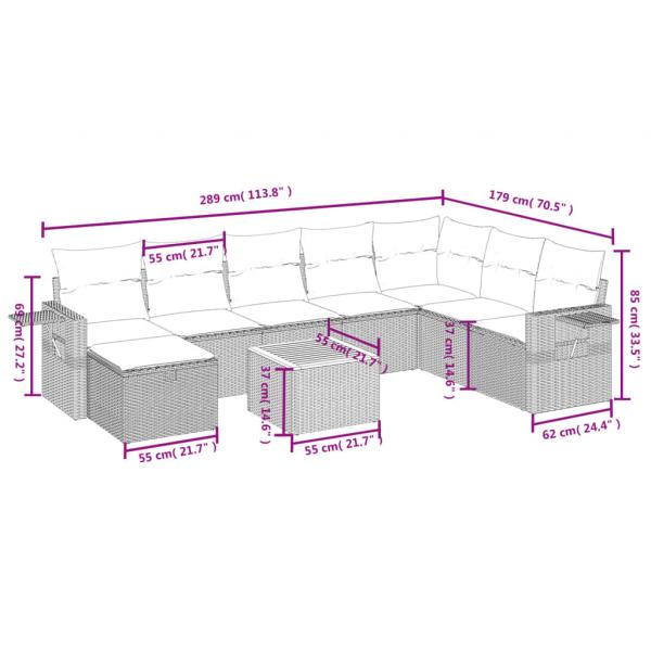 9-tlg. Garten-Sofagarnitur mit Kissen Schwarz Poly Rattan