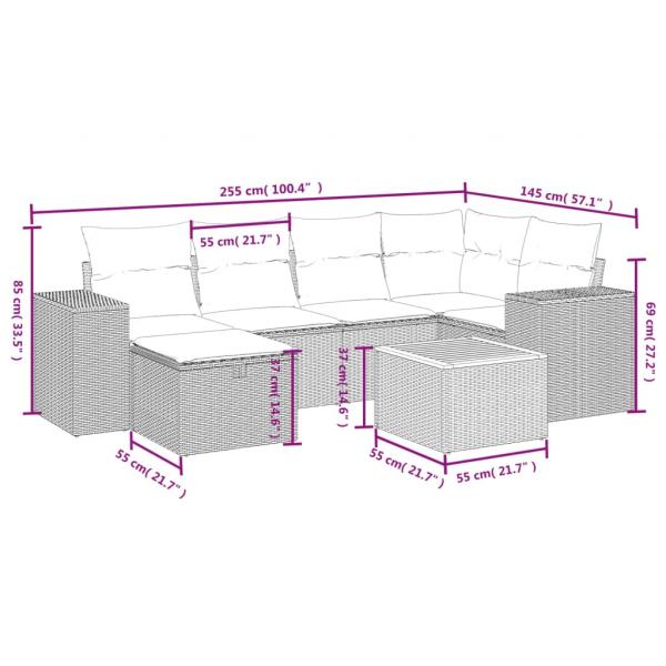 7-tlg. Garten-Sofagarnitur mit Kissen Schwarz Poly Rattan