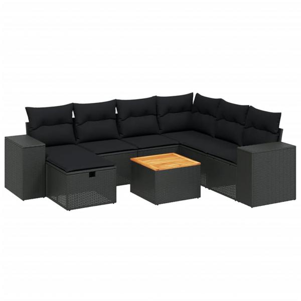 8-tlg. Garten-Sofagarnitur mit Kissen Schwarz Poly Rattan