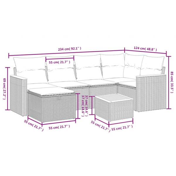 7-tlg. Garten-Sofagarnitur mit Kissen Schwarz Poly Rattan