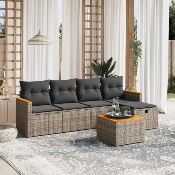 ARDEBO.de - 6-tlg. Garten-Sofagarnitur mit Kissen Grau Poly Rattan