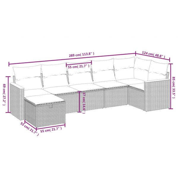 7-tlg. Garten-Sofagarnitur mit Kissen Schwarz Poly Rattan