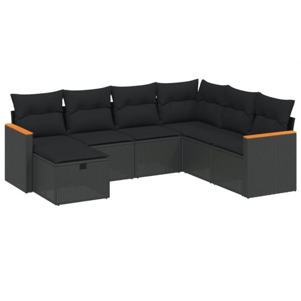 7-tlg. Garten-Sofagarnitur mit Kissen Schwarz Poly Rattan