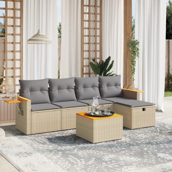 ARDEBO.de - 6-tlg. Garten-Sofagarnitur mit Kissen Beige Poly Rattan