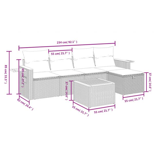 6-tlg. Garten-Sofagarnitur mit Kissen Beige Poly Rattan