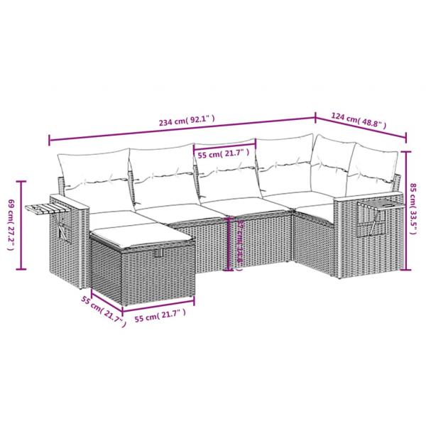 6-tlg. Garten-Sofagarnitur mit Kissen Beige Poly Rattan