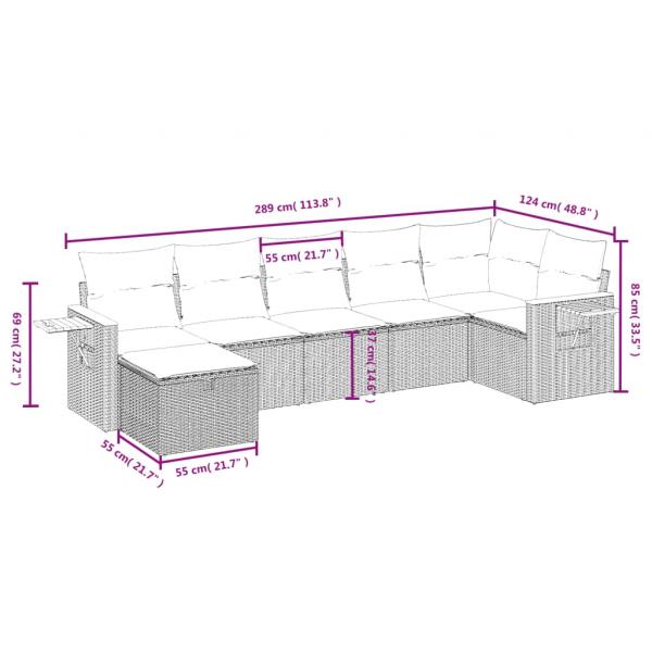 7-tlg. Garten-Sofagarnitur mit Kissen Beige Poly Rattan