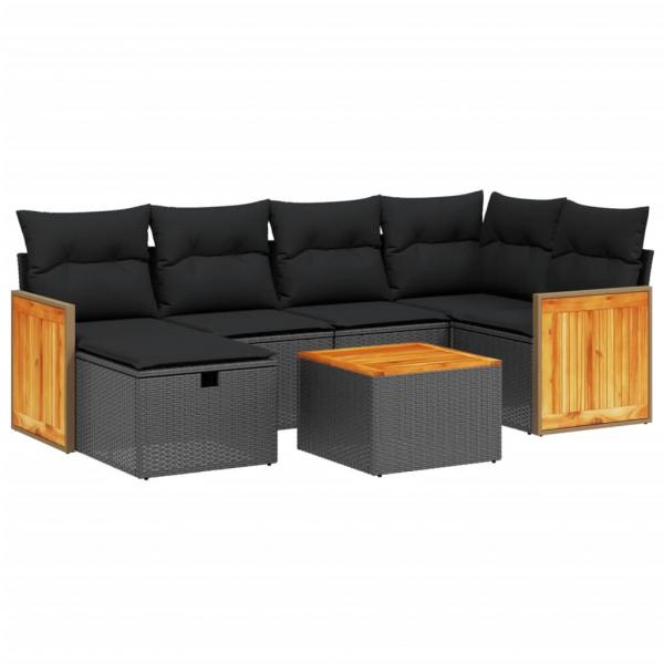 ARDEBO.de - 7-tlg. Garten-Sofagarnitur mit Kissen Schwarz Poly Rattan